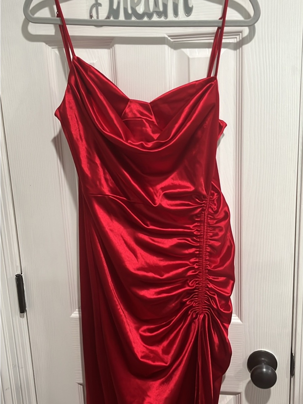 Windsor Red Satin Cowl Midi Dress